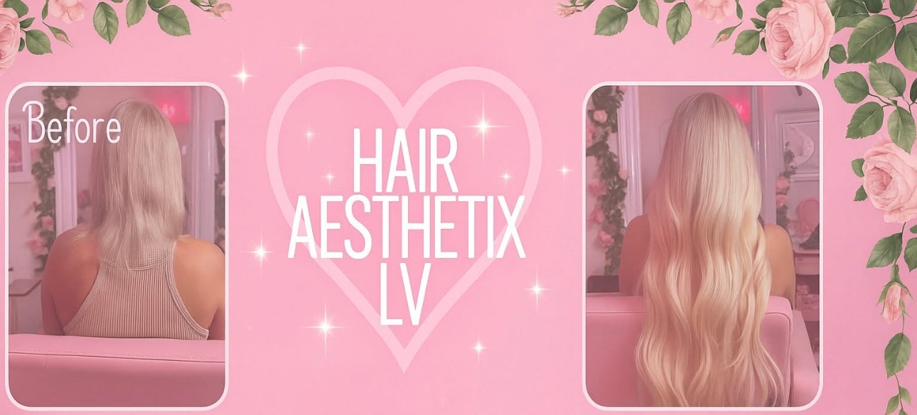 Hair Aesthetix LV before and after blonde extensions transformation