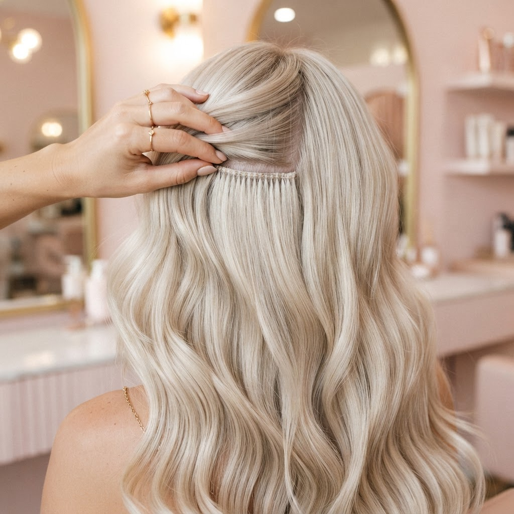Genius Weft Installs hair extensions by Hair Aesthetix LV